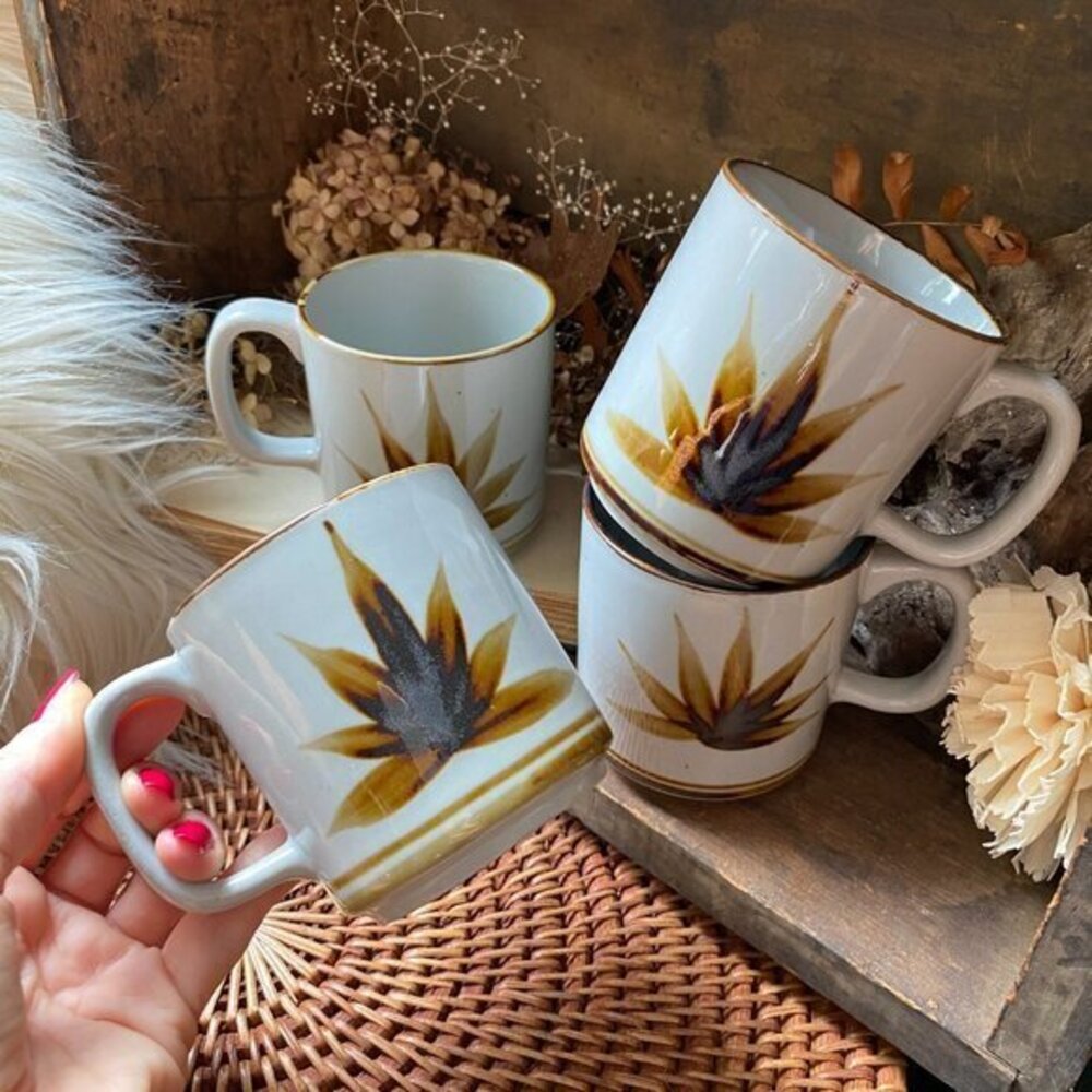 VINTAGE Otagiri Agave Cactus Leaf Coffee Mugs MCM 70s Era - 10oz